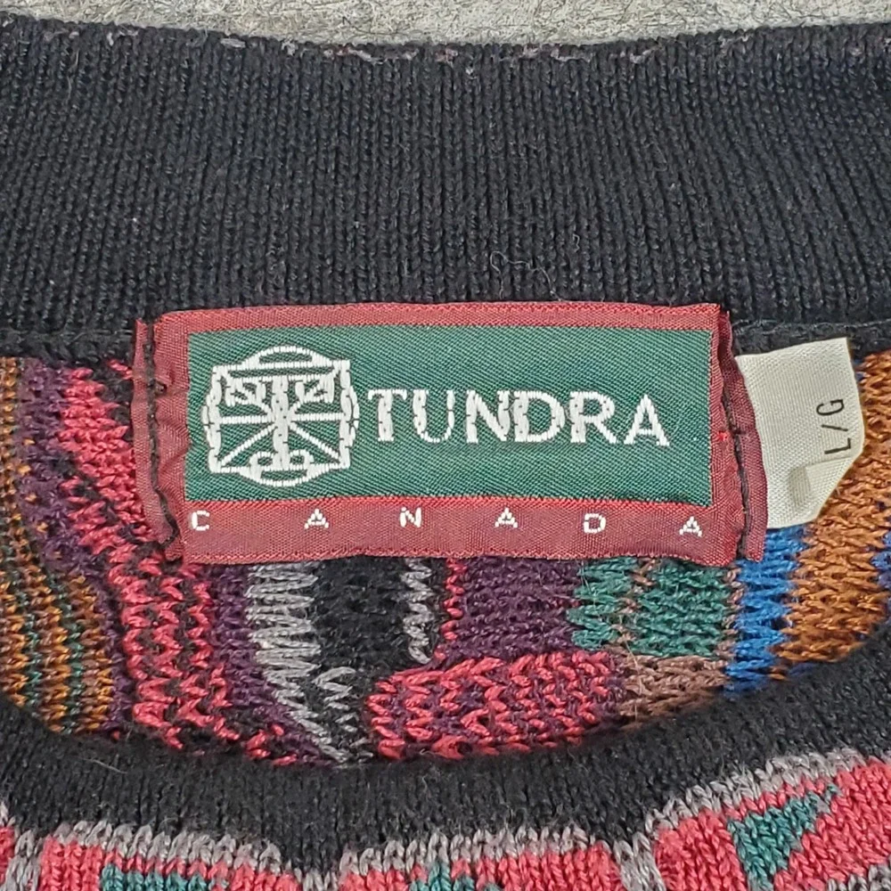 Tundra Sweater Mens Large Multicolor 3D Knit  Vintage Mercerized Cotton Canada
